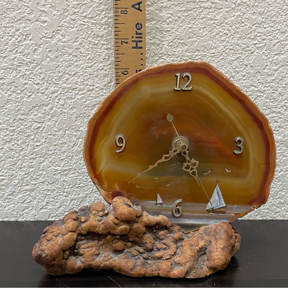 Vintage Agate Stone Decorative Agate Clock on Wood Base - Picture 5 of 14